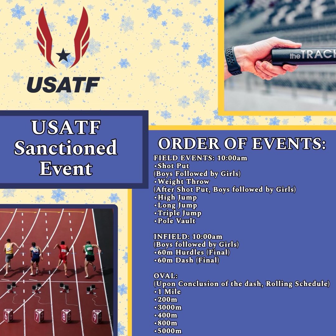 Bay State Running (@baystaterun) on Twitter photo Sign ups are live for the 2024 <a href="/Marathon_Sports/">Marathon Sports</a> Winter Classic! Start the new year off with a PR!
directathletics.com/meets/track/82… Sign ups are live for the 2024 <a href="/Marathon_Sports/">Marathon Sports</a> Winter Classic! Start the new year off with a PR!
directathletics.com/meets/track/82…