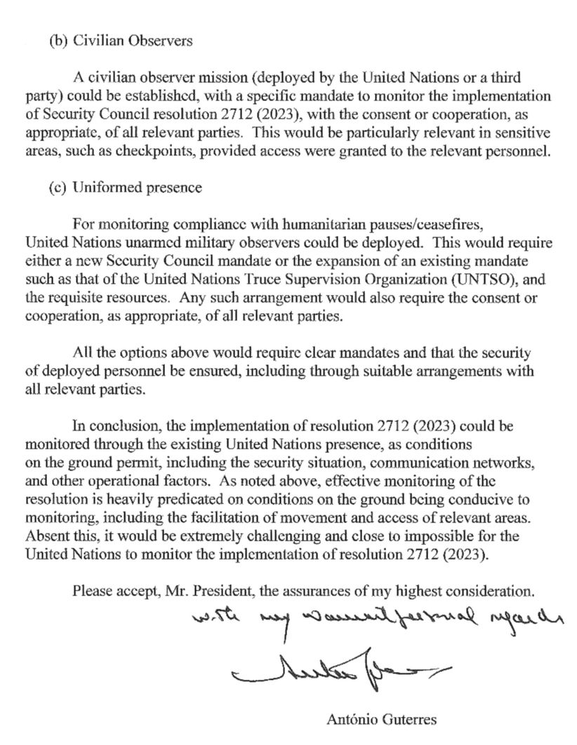 Rami Ayari (@raminho) on Twitter photo NEW: #UNSG <a href="/antonioguterres/">António Guterres</a> provides #UNSC three options to monitor implementation of resolution 2712 which called for urgent and extended humanitarian pauses in #Gaza. SG's options are: 1) A more robust #UN presence on ground which would involve deploying additional humanitarian NEW: #UNSG <a href="/antonioguterres/">António Guterres</a> provides #UNSC three options to monitor implementation of resolution 2712 which called for urgent and extended humanitarian pauses in #Gaza. SG's options are: 1) A more robust #UN presence on ground which would involve deploying additional humanitarian