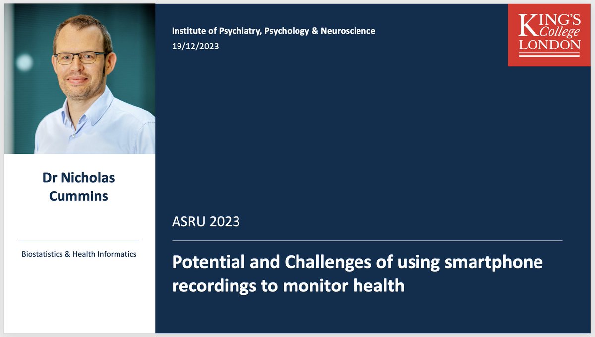 Coming up at #asru2023 (13:30 local time) is my talk on the potential and challenges of using smartphone recordings to monitor health. It will include results from the @RADARCNS project and an overview of some of my latest work with @judedineley and @PauliiPerez