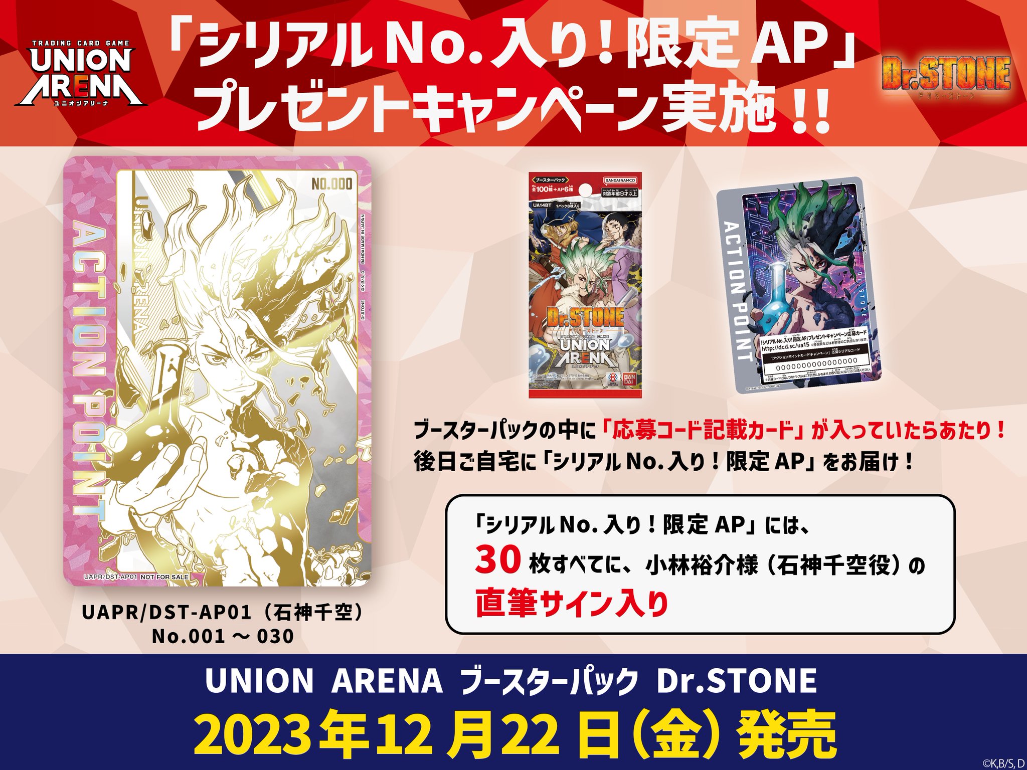 ユニオンアリーナ Dr.STONE 石神千空AP シリアル入り直筆サイン ユニオンアリーナ Dr.STONE 石神千空AP シリアル入り直筆サイン