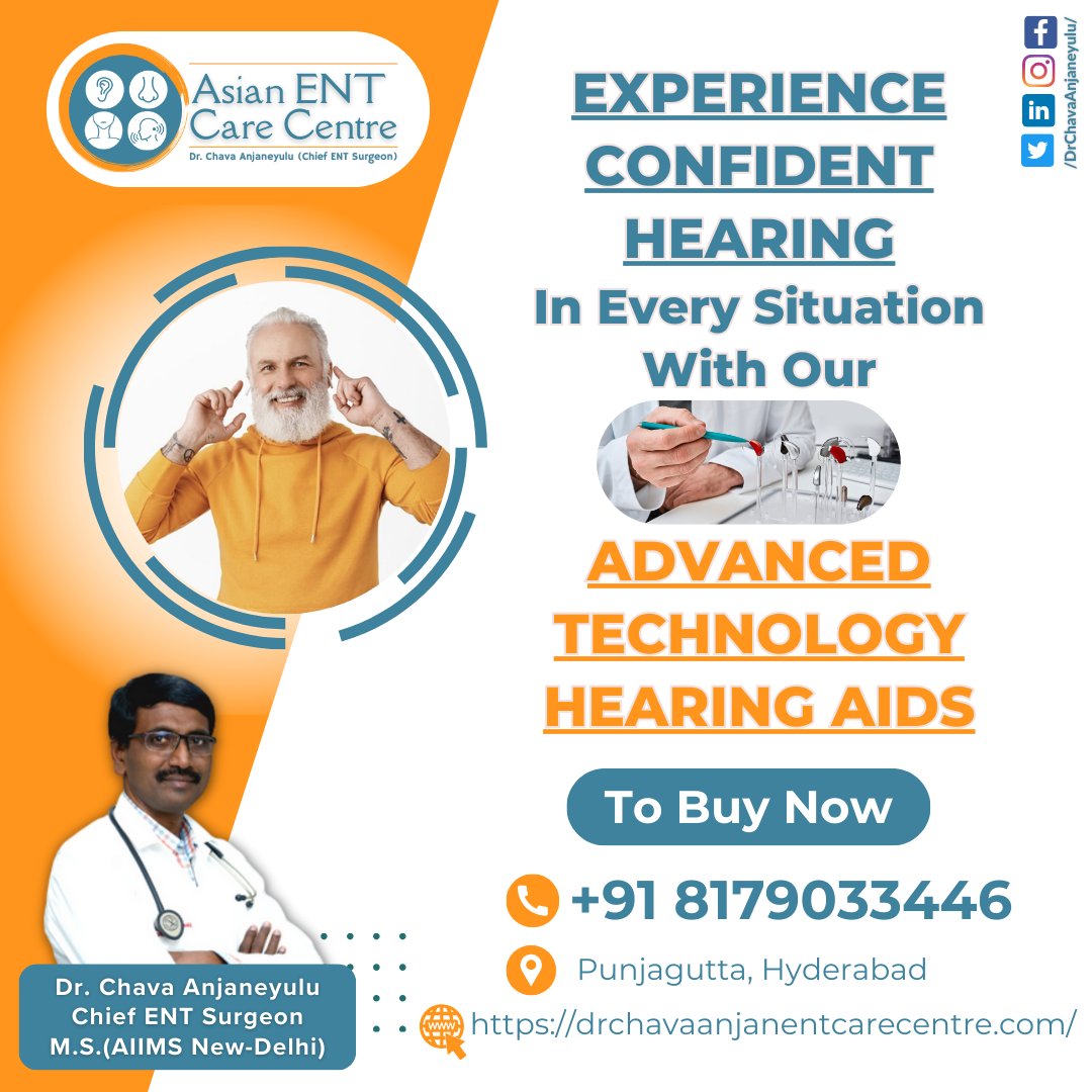 #ConfidentHearing #AdvancedTechnology #HearingAids #ENTSpecialist #ASIANENTCARECENTRE #DrChavaAnjaneyulu #HyderabadHealth #HearingSolutions  #HealthyHearing #SoundTechnology #HearingHealth #ClearSound #InnovationInHealth #EarCare #SpecialistCare #PersonalizedService #Audiology