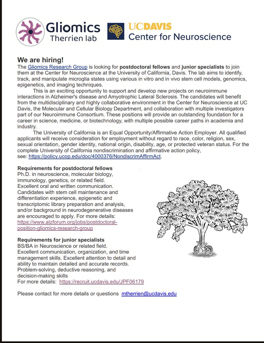 I'm looking for postdocs and junior specialists to join our Gliomics group! <a href="/ucdavis/">UC Davis</a> <a href="/UCDavisCNS/">UC Davis Center for Neuroscience</a>  #Genomics #microglia