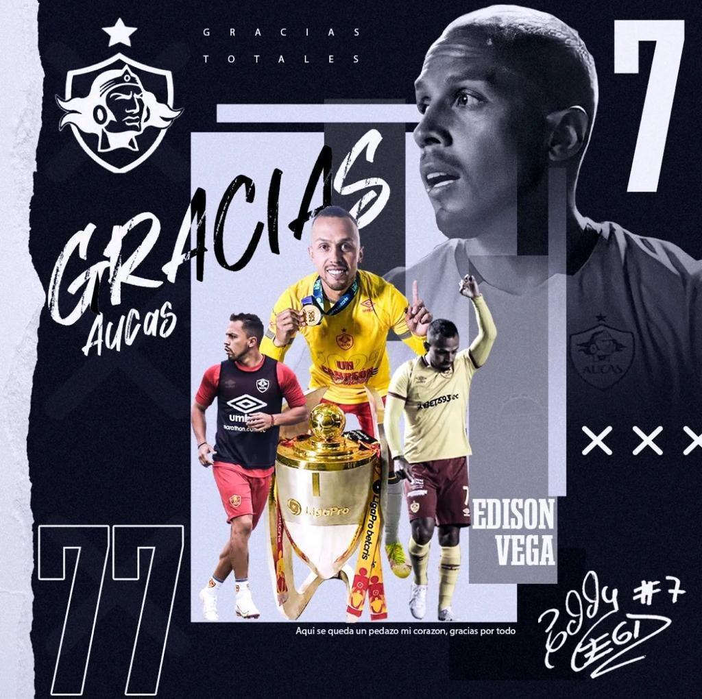 TERADEPORTES (@teradeportes) on Twitter photo El jugador Edison Vega se despide del <a href="/Aucas45/">S. D. Aucas Oficial</a> . El jugador y capitán del club se despide del cuadro oriental con un título de Liga Pro 2022 y clasificar en dos ocasiones a Libertadores al club . El jugador Edison Vega se despide del <a href="/Aucas45/">S. D. Aucas Oficial</a> . El jugador y capitán del club se despide del cuadro oriental con un título de Liga Pro 2022 y clasificar en dos ocasiones a Libertadores al club .