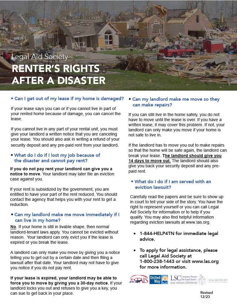 KNOW YOUR RIGHTS! Renters have rights specific to disasters. <a href="/LASMTC/">Legal Aid Society</a>  has provided the following information so that you can be informed!