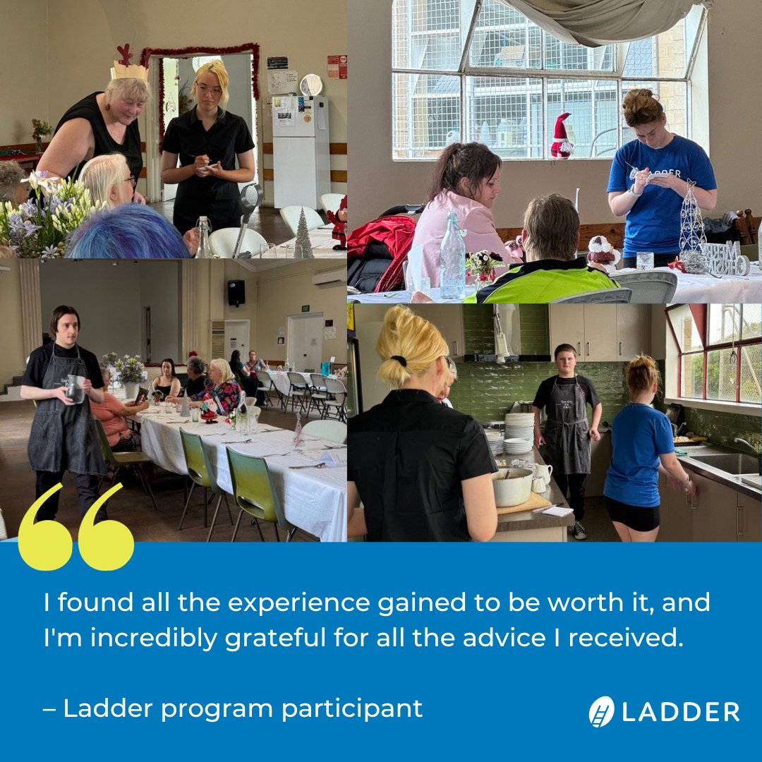 Ladder participants gained confidence and hospitality skills by engaging in the 'Serving the Valley' course provided by Traralgon Neighbourhood Learning House. They overcame their initial nerves to deliver a lunch service successfully. Read more: ladder.org.au/news/ladder-pa…