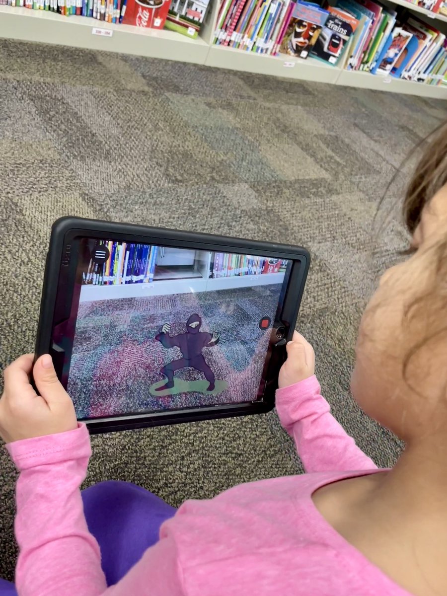 smalchow's tweet photo. Who says Kinders can’t use AR? Today @pcsd_gb Kinders used @ARMakrApp to share what they knew about ninjas. We AirDropped 12 pics to Ss, they chose fave 3 to add to platform &amp; talk about. #RaiderStrong @Tools_KTeach @MaryPopeOsborne https://t.co/UaF5izRoYx