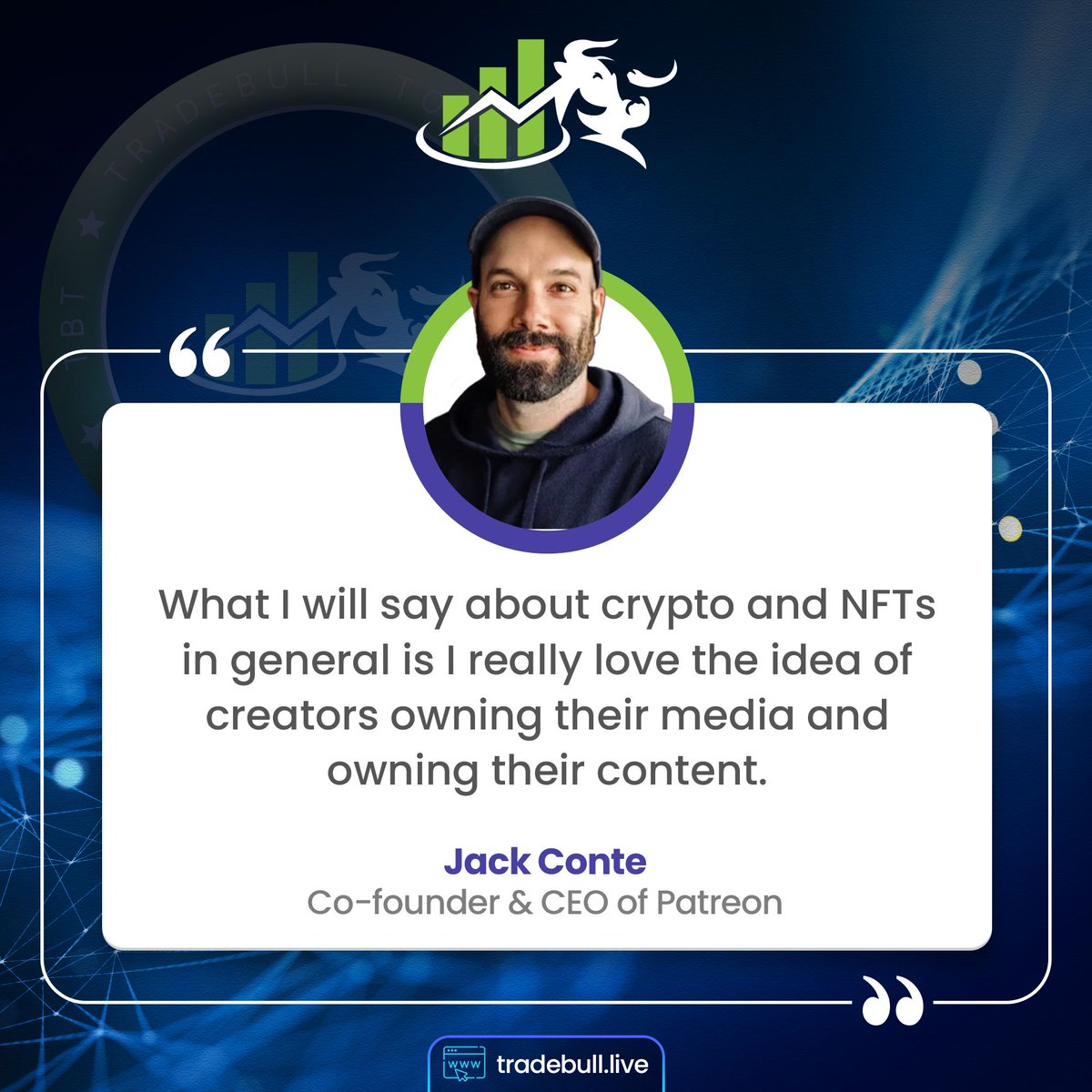 'What I will say about crypto and NFTs in general is I really love the idea of creators owning their media and owning their content.' - Jack Conte 

#CryptoCreators #NFTs #OwnershipRevolution 🌐✨

Follow us on @
Website: buff.ly/3TrqOLY
Telegram: buff.ly/3uXXWki