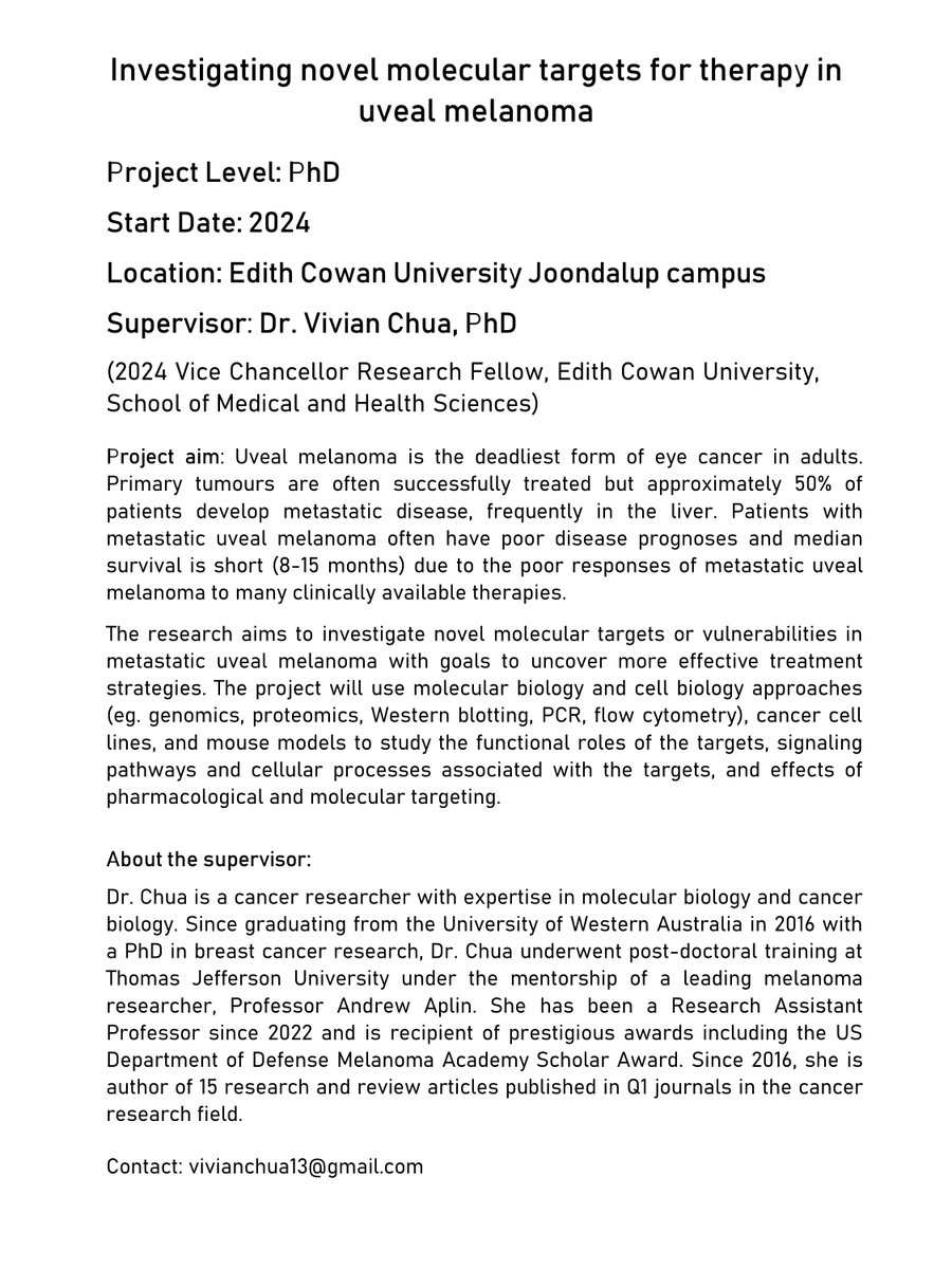 I am recruiting a PhD candidate (start date: 2024, ECU Joondalup campus). Please send me your interest here or to vivianchua13@gmail.com.