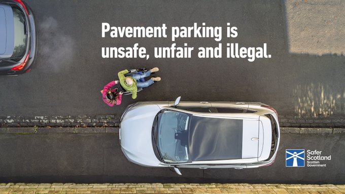 From today, new powers approved by @ScotParl mean local authorities in Scotland can fine drivers up to £100 for dangerous or obstructive pavement parking. Read more roadsafety.scot/campaigns/pave…