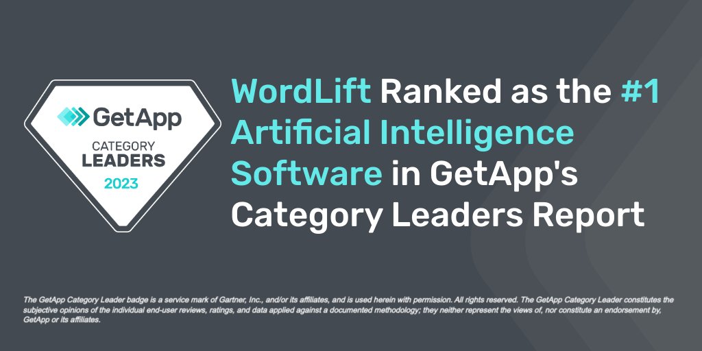 🎉 Exciting news! #WordLift has been recognized as a Category Leader in the Artificial Intelligence Software report by @GetApp 🏆 >> wor.ai/category-leade…