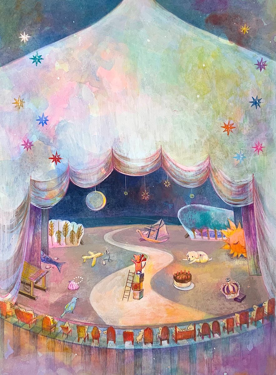 traditional media no humans painting (medium) curtains star (symbol) watercolor (medium) food  illustration images