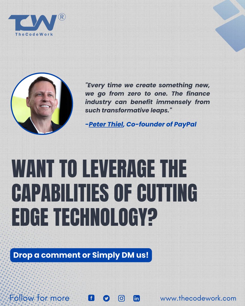 thecodework's tweet image. Want to leverage the capabilities of cutting
edge technology?
Drop a comment or Simply DM us!
#thecodework #Finance #fintech #technology