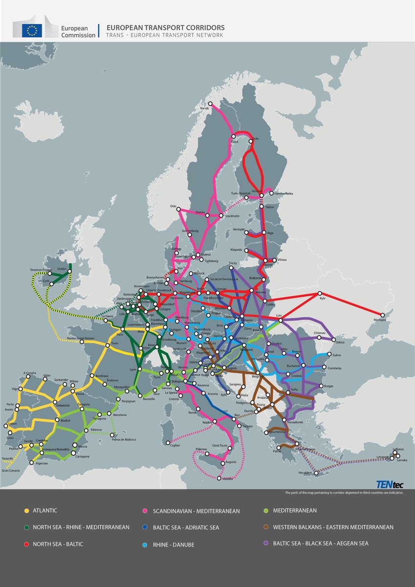 Deal reached on #TEN_T:

✔️Trains🚆to travel at least 160km/h
✔️ERTMS rollout
✔️Safe &amp; secure parking🚛 every 150km
✔️Major airports 🔗long-distance rail
✔️430 cities to develop sustainable urban mobility plans
✔️Boost to transshipment terminals

▶️europa.eu/!tP9BGB