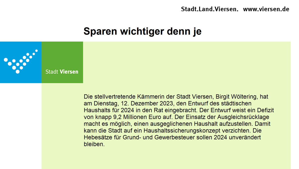 Mit ihrem Entwurf für den städtischen Haushalt für 2024 vermeidet die stellvertretende Kämmerin der Stadt Viersen, Birgit Wöltering, den Weg in die Haushaltssicherung. viersen.de/de/mitteilung/…