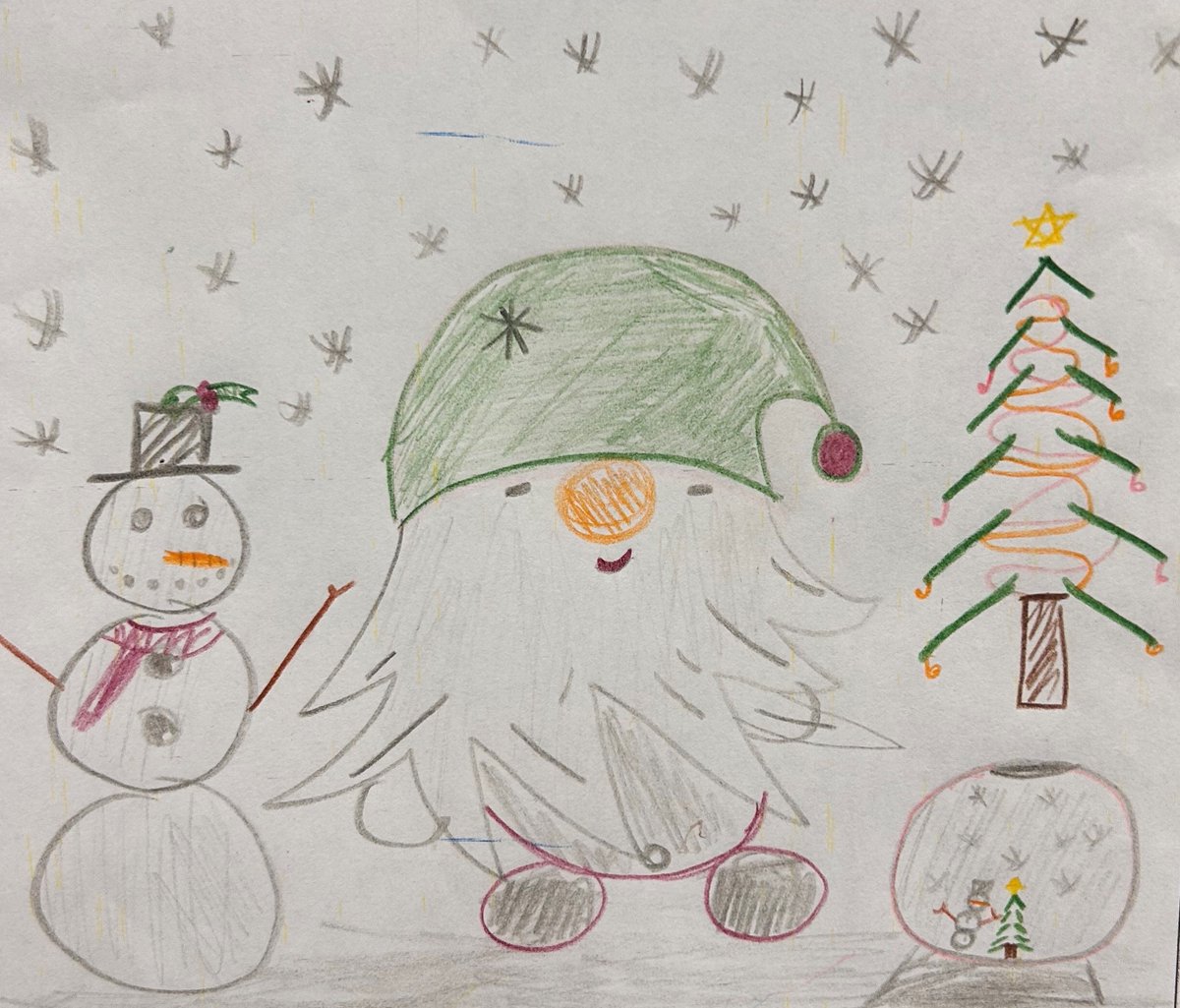 Congratulations to this age category winner who has drawn festive friends getting ready to help Santa! ⛄️🎄 #Chaplaincy @SATHWMpaeds @sathNHS