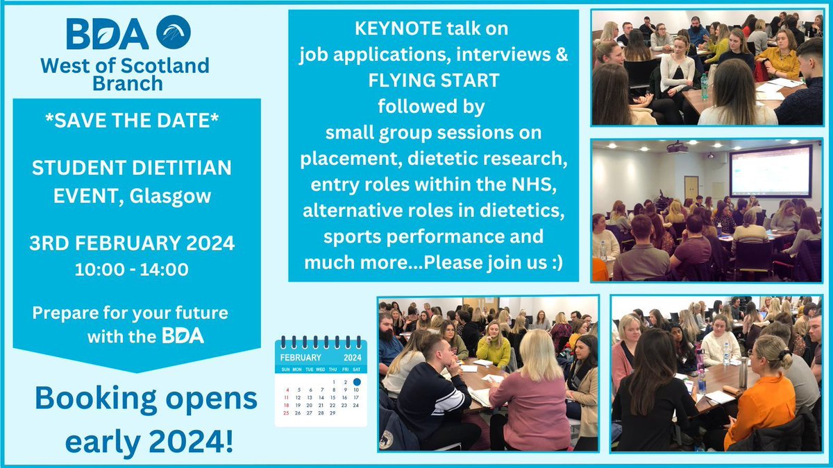 We are thrilled to announce our forthcoming in-person event at the Glasgow Royal Infirmary, specifically for Student Dietitians across Scotland 🏴󠁧󠁢󠁳󠁣󠁴󠁿. Please reserve the 3rd of February 2024 in your schedule! #PlanForYourFuture #StudentDietitian #RD2B