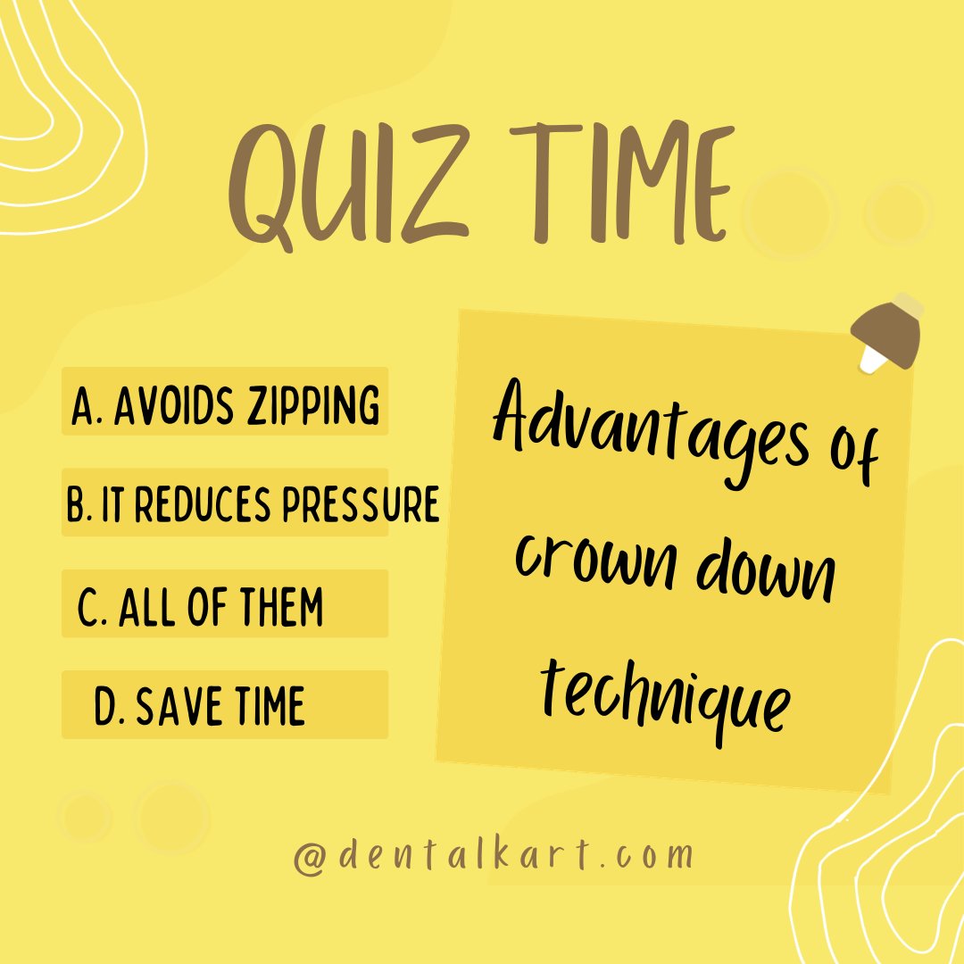 #QUIZ_TIME

Q - Advantages of crown down technique :

Hurry Up! The contest will be live for 𝟒8 𝐡𝐨𝐮𝐫𝐬 𝐚𝐧𝐝 𝐭𝐡𝐞 3 𝐥𝐮𝐜𝐤𝐲 𝐨𝐧𝐞𝐬 𝐰𝐢𝐥𝐥 𝐛𝐞 𝐫𝐞𝐰𝐚𝐫𝐝𝐞𝐝.

#dental #dentalquiz #dentalkart #dentalquiz #quiz #qna #quizcontest #contest #dentalworld