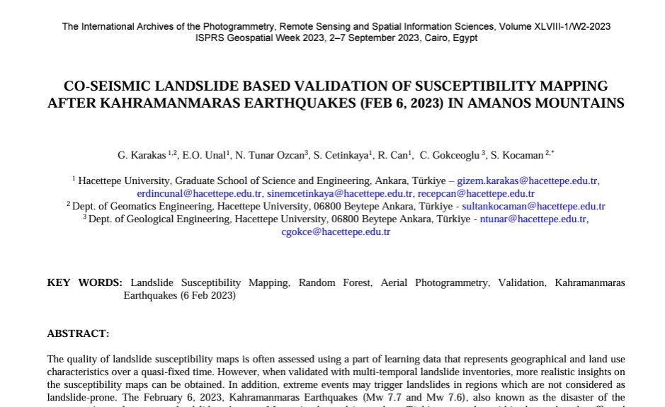 Sultan Kocaman (@sultan_kocaman) on Twitter photo Our paper on the landslides after 6 February 2023 Kahramanmaras earthquakes is freely accessible: doi.org/10.5194/isprs-… <a href="/CGokceoglu/">Candan Gökçeoğlu</a> Our paper on the landslides after 6 February 2023 Kahramanmaras earthquakes is freely accessible: doi.org/10.5194/isprs-… <a href="/CGokceoglu/">Candan Gökçeoğlu</a>