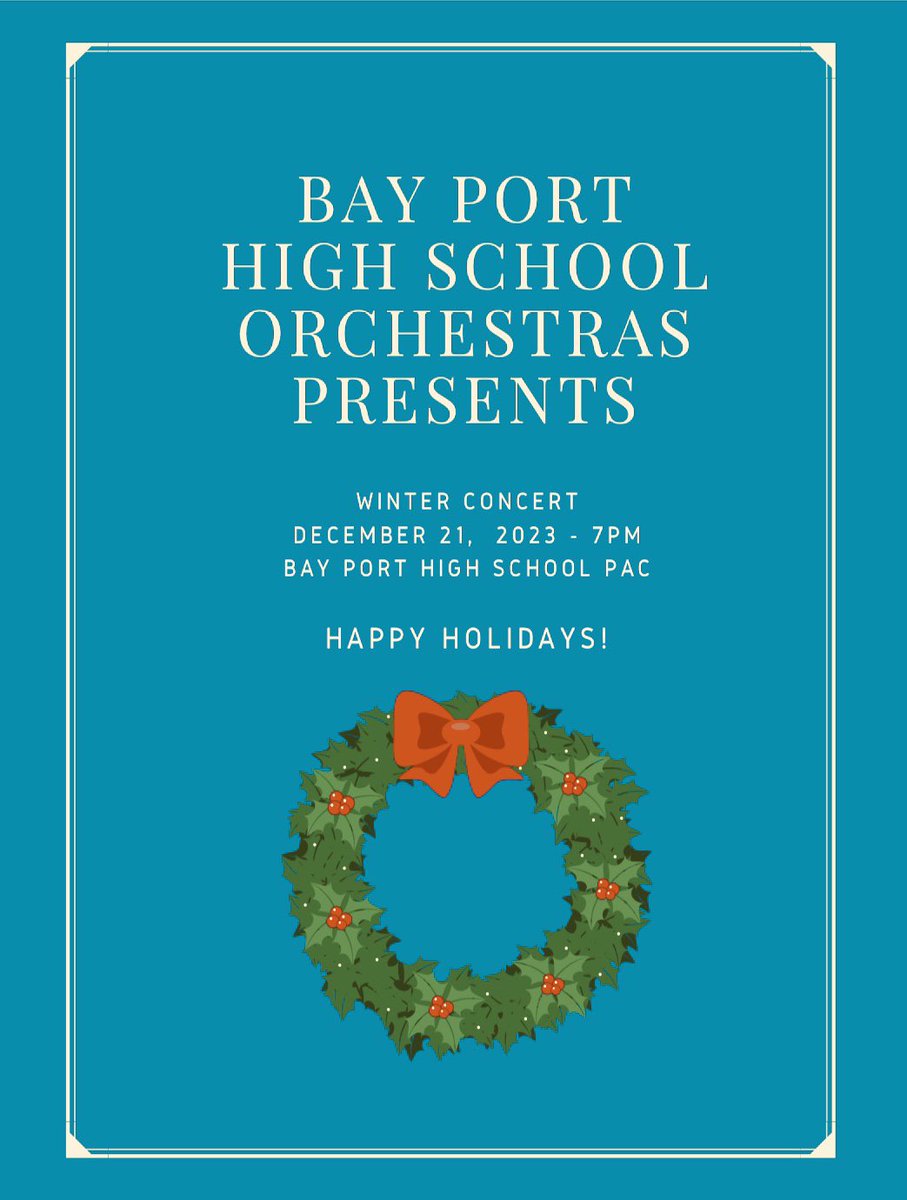 Come to the Bay Port PAC this Thursday, December 21st at 7:00 PM to watch our Orchestra’s Annual Holiday Concert!