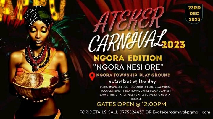 Ebunit Ekanivol Ore 
Ido Ngora Nesi Ore
#AtekercarnivalNgoraEdition
#NgoraNesiOreCarnival
#Happeningthissaturday

Tell Afriend to tell afriend that we the Ngora people are waiting for the birth of Marys Boy child starting at the Carnival.

You are All welcome