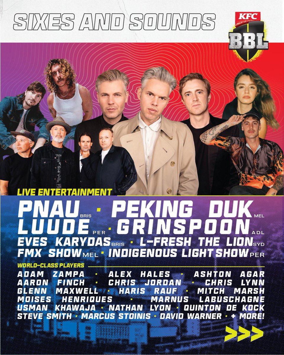 Drumroll please… 🥁 Introducing the superstar music acts joining world-class players for Sixes and Sounds in #BBL13!