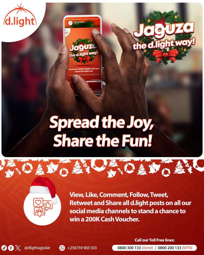 During this Christmas season follow @DlightUgSolar on all their platforms, involve yourself in the Daily quiz and stand a chance to win this festive prizes Come through via twitter.com/DlightUgSolar #jaguzathedlightway