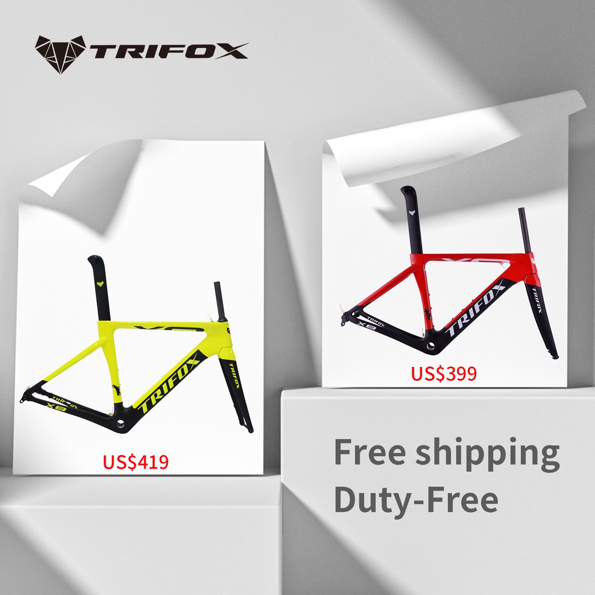 TRIFOX's Carbon Road Bicycle X8 Series 🔥🔥🔥
👏👏👏Can be purchased directly➡️ bit.ly/47YHaQx

V Brake Frame X8QR Activity price：$399
Disc Brake Frame X8TA Activity price：$419

#roadbike #carbonframe #fullcarbon #bicycle #bikeframe #carbonfiber #lowestprice #cycling