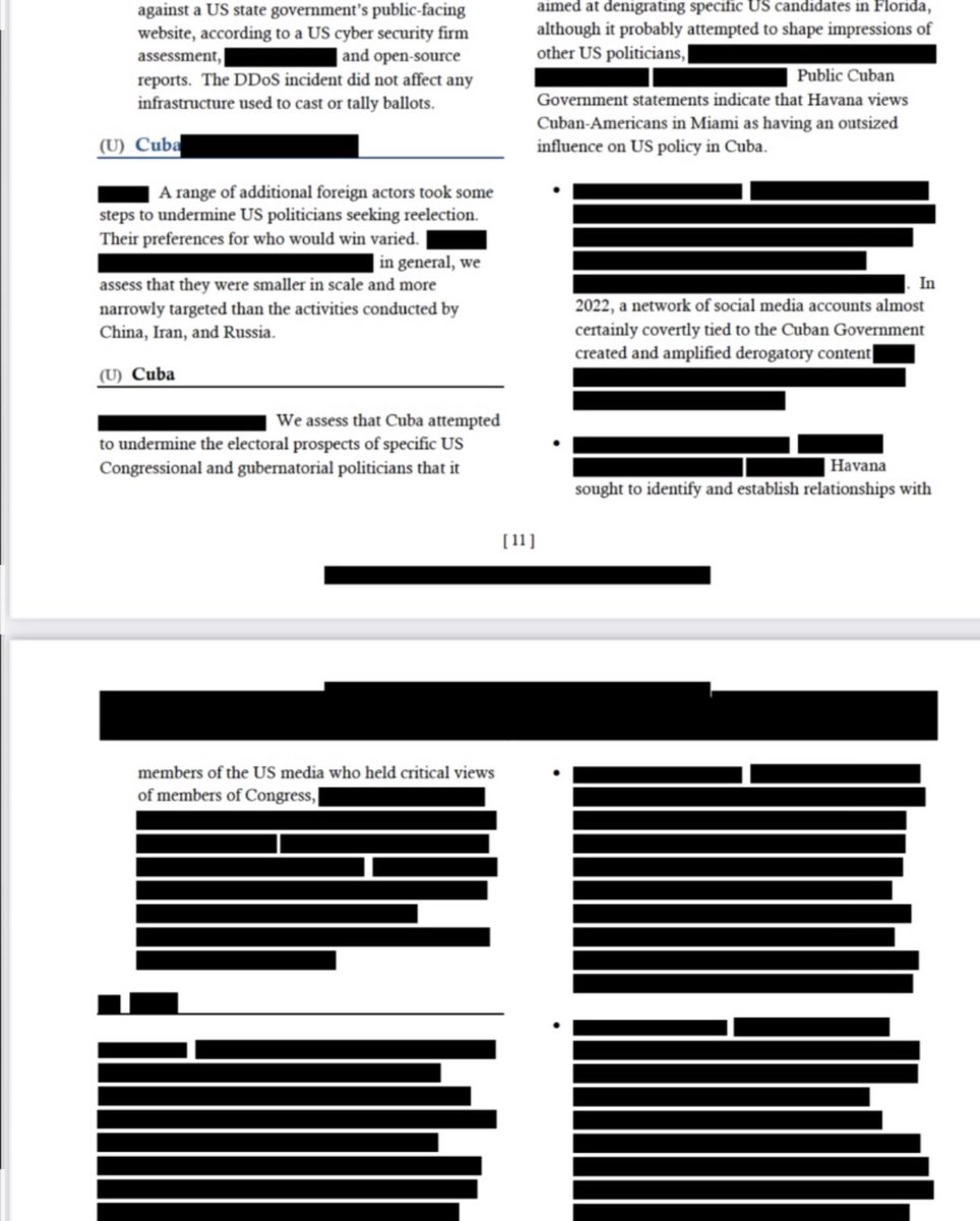 The Office of the Director of National Intelligence alongside with other intelligence agencies @CIA @NSA @DHS @FBI @StateDept & @USTreasury has issued a report about countries that targeted U.S. political campaigns: Russia, China, Iran & Cuba. A lot about #Cuba is redacted but:…