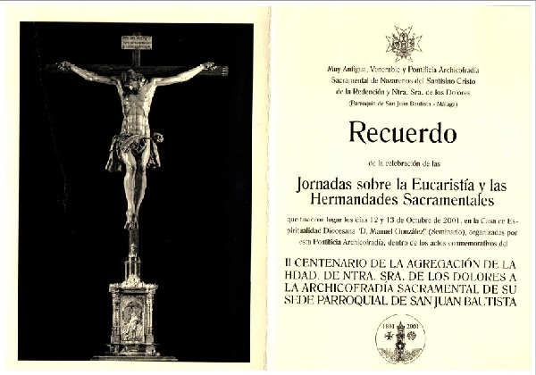 Próximamente en el #ArchivoHistórico de @DoloresSanJuan:
Os dejo el reverso de la tarjeta que la Archicofradía imprimió como 'Recuerdo de la celebración de las Jornadas sobre la Eucaristía y las Hermandades Sacramentales' que tuvieron lugar el 12 y 13 de octubre de 2001.
