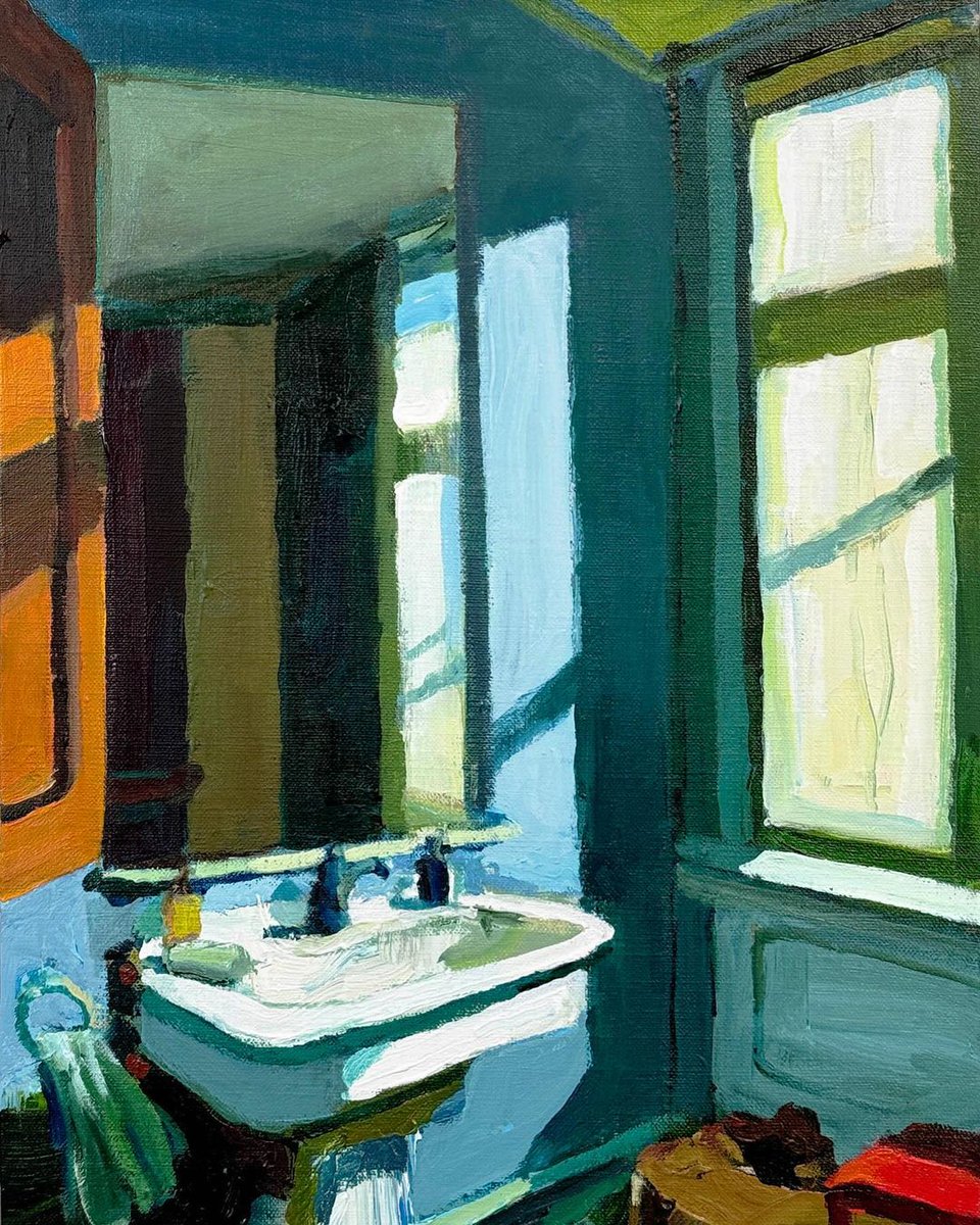 In Scotland we stayed at a guesthouse where the bathroom looked like it hadn’t been touched since the 1940s… my kind of interior! “Sink and Mirror, 5pm”, 30X40cm, acrylic on linen board.

#InteriorDesign #HomeStyle #Interior123 #interiorpainting #HomeInspiration #bathroomdesign