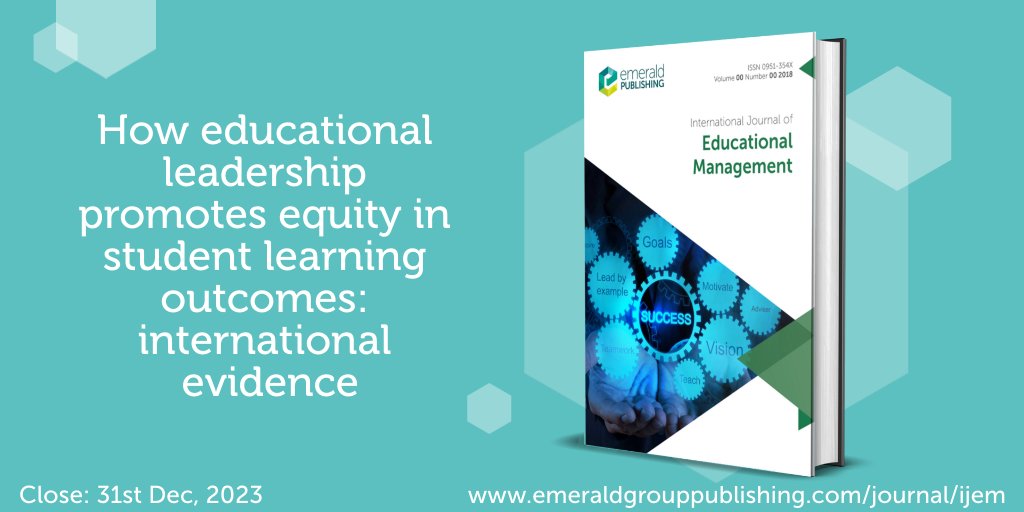 Emerald Quality Education (@emeraldedu) on Twitter photo 📢 Call for Papers!
IJEM seeks contributions for a forthcoming Special Issue 'How educational leadership promotes equity in student learning outcomes: international evidence'.
More info here: bit.ly/42kPnel
Guest Editors: <a href="/ChengYongTan1/">Cheng Yong Tan</a> and <a href="/gumussed/">Sedat Gümüş</a>
#Education #SDG4 📢 Call for Papers!
IJEM seeks contributions for a forthcoming Special Issue 'How educational leadership promotes equity in student learning outcomes: international evidence'.
More info here: bit.ly/42kPnel
Guest Editors: <a href="/ChengYongTan1/">Cheng Yong Tan</a> and <a href="/gumussed/">Sedat Gümüş</a>
#Education #SDG4