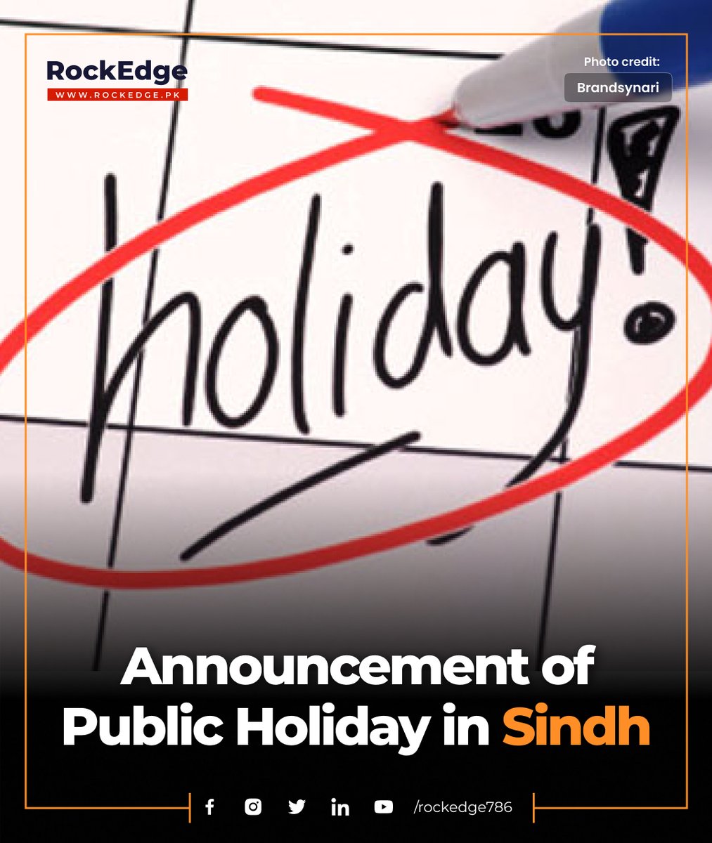 On Quaid-e-Azam Day and Christmas, the caretaker administration of Sindh has proclaimed December 25th as a public holiday.

#rockedge #rockedgepk #rockedgenews #rockedgeurdu #LatestNews #latestnewstoday #latestbreakingnews #latestbreakingnewstoday