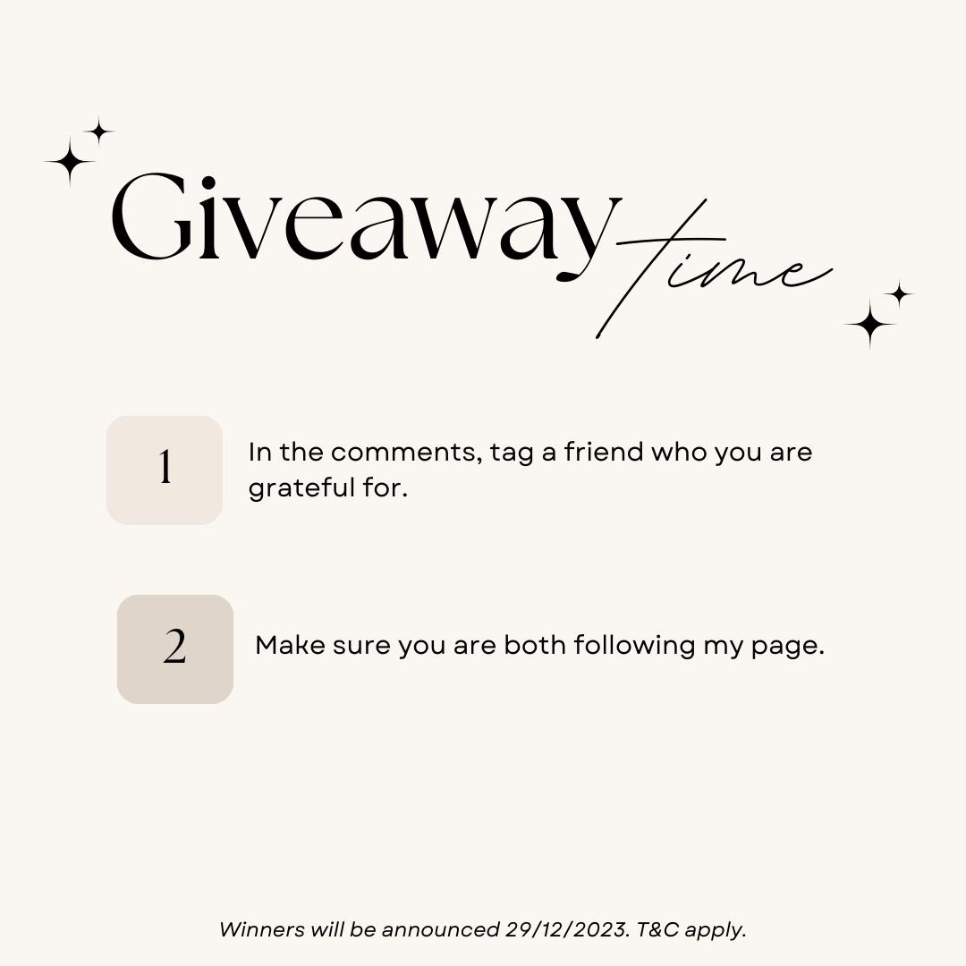 [GIVEAWAY] The Power of Gratitude. Do you have that one close friend who is always there for you and whom you are grateful for?  **Giveaway** Follow the 2 steps below. The 2 winners will be selected on 29/12/23 and will be contacted through DM the same day for banking details. If…