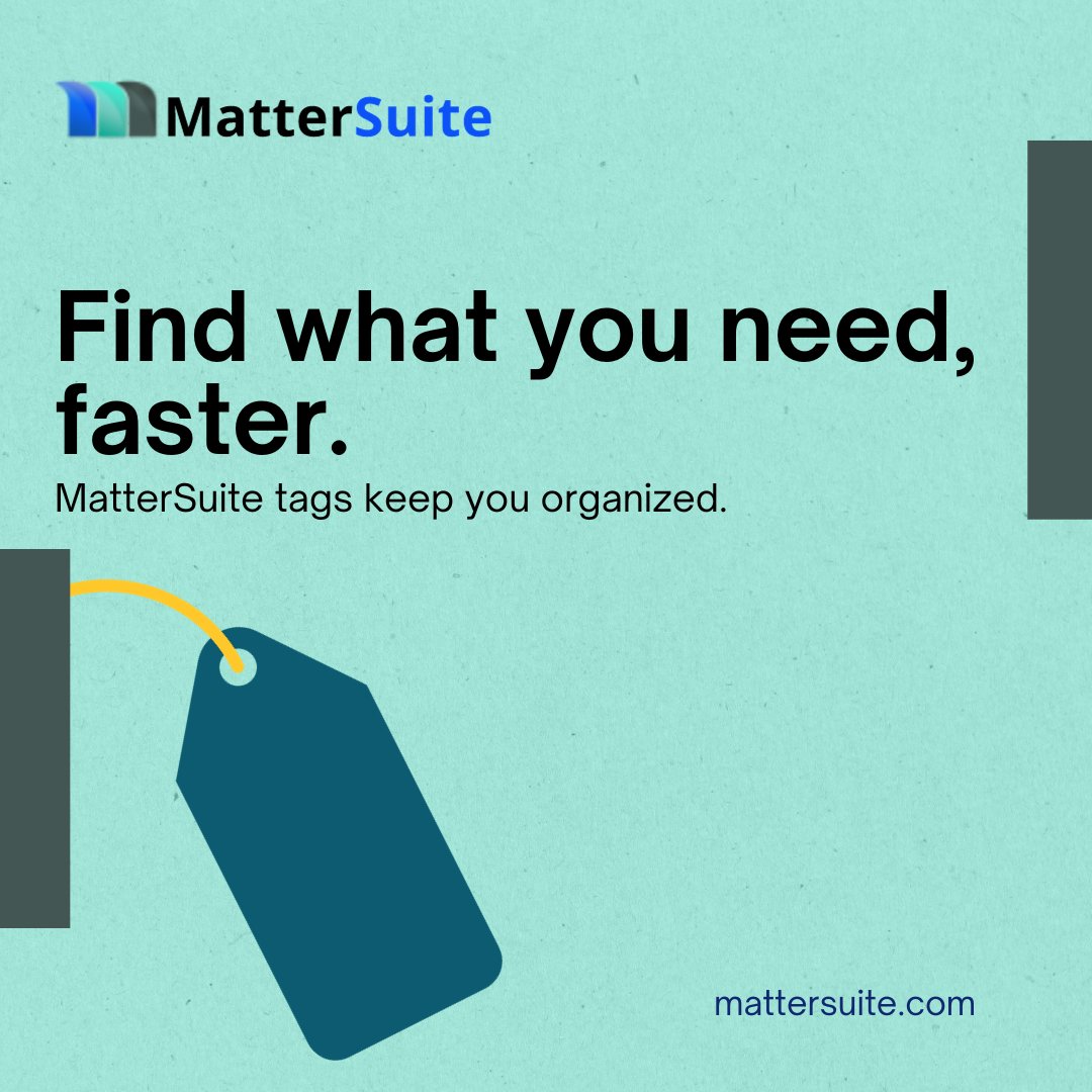 MatterSuite's tweet image. Navigate effortlessly! 🏷️✨ Accelerate your search with tags – find what you need, faster! ⏩ 

Visit: https://www.mattersuite#litigationmanagement 

#MatterSuite #LegalWorkflow #Litigationmanagement #mattermanagement #casemanagement #legalmattermanagement