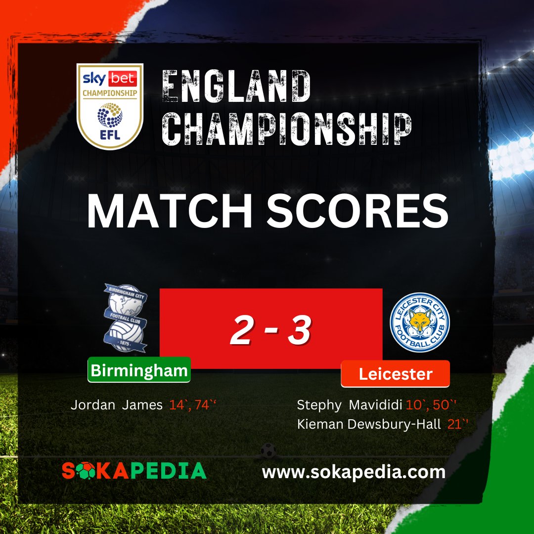 Stats don't lie✅✅✅🔥
Birmingham lost to Leicester yesterday on their EFL match which ended with Birmingham 2 and Leicester 3
Visit sokapedia.com/football-predi… for post match analysis
#Leicester 
#Birmingham 
#Sokapedia
#MainaAndKingangi
#StopThisShxt 
#KrisiNaComfortHomes