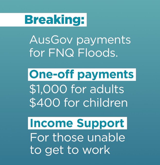 Labor started with a lousy $180 , now the flood is a photo opportunity for @Albo they have increased the payment to $1000 .
Labor gave their Fossil fuel miner mates  $11 Billion last year to create this mess .
Labor are the problem, not the solution
#CycloneJasper #QLDFloods