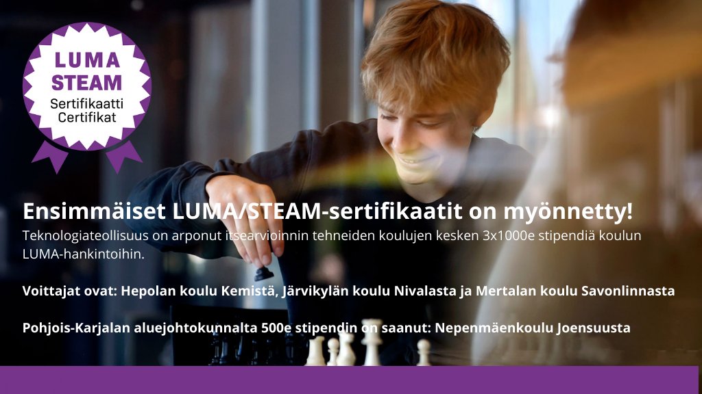 16 koulua sertifioitiin #LUMA #STEAM osaamisestaan. Arvoimme kolme 1000€💰 stipendiä koulujen LUMA-hankintoihin: Hepolan koulu, Kemi Järvikylän koulu, @NivalanKaupunki Mertalan koulu @SLN_Kaupunki Pohjois-Karjalan aluejohtokunta palkitsi 500€ Nepenmäen koulu @Joensuu_fi