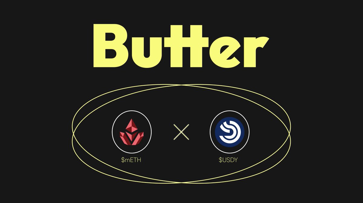 Butter.xyz (@butterexchange) on Twitter photo It's time to increase your yield exposure.
Benefit from the unmatched yield opportunities of <a href="/0xMantle/">Mantle Network</a>'s $mETH and <a href="/OndoFinance/">Ondo Finance</a>'s $USDY, now live on Butter.
Don't snooze 🧈 It's time to increase your yield exposure.
Benefit from the unmatched yield opportunities of <a href="/0xMantle/">Mantle Network</a>'s $mETH and <a href="/OndoFinance/">Ondo Finance</a>'s $USDY, now live on Butter.
Don't snooze 🧈