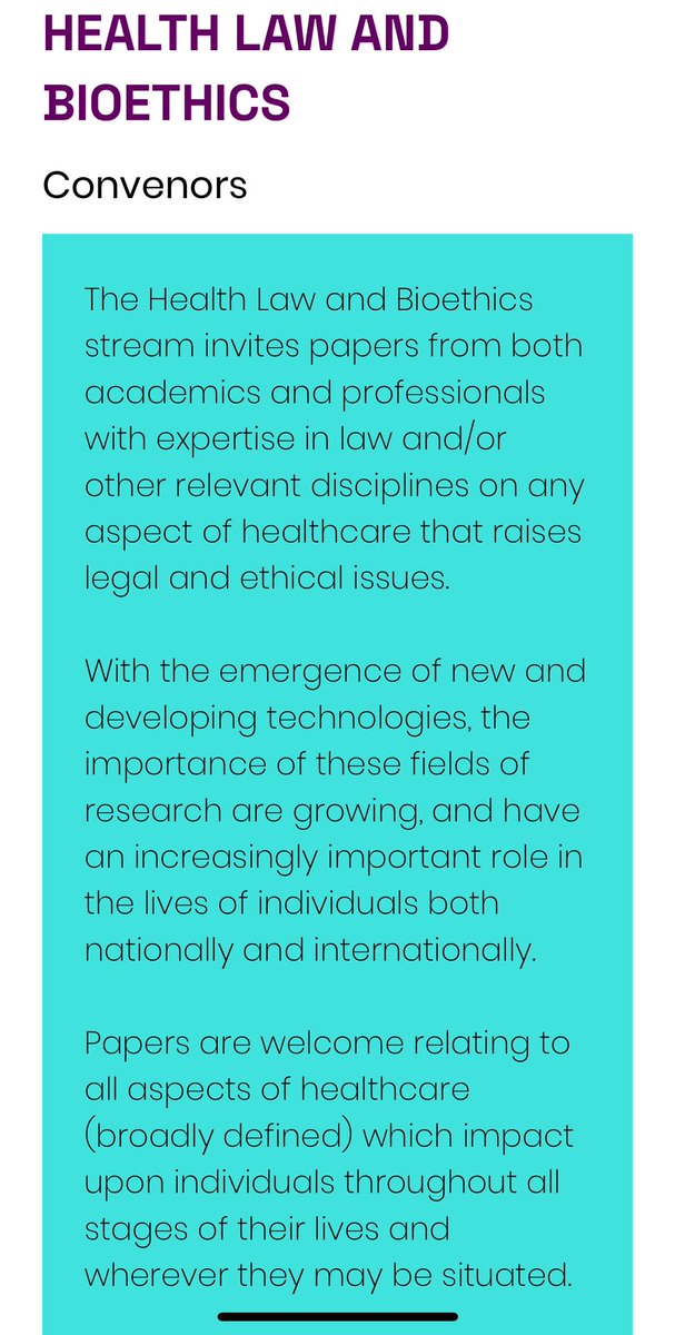 📢 The Health Law and Bioethics stream <a href="/SLSA_UK/">SLSA</a> (convened by me and <a href="/EHorowicz/">Ed Horowicz</a> ) is open for abstracts! Get in touch if you have questions ☺️ slsa.ac.uk/index.php/news…