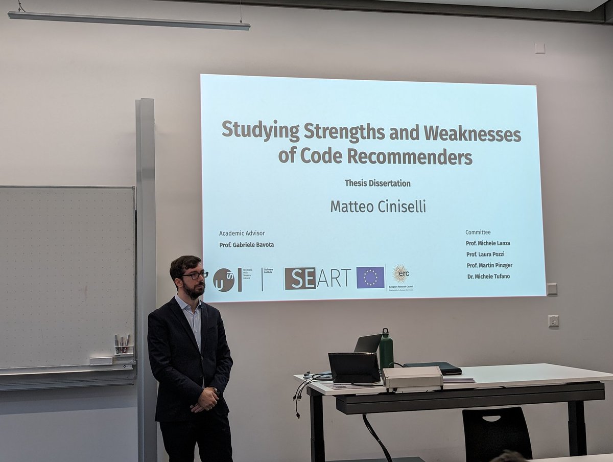 Software Institute (@usisoftware) on Twitter photo Everything is ready for the PhD Dissertation Defence of <a href="/MatteoCiniselli/">Matteo Ciniselli</a> on "Studying strengths and weaknesses of code recommenders" 🍀 Everything is ready for the PhD Dissertation Defence of <a href="/MatteoCiniselli/">Matteo Ciniselli</a> on "Studying strengths and weaknesses of code recommenders" 🍀