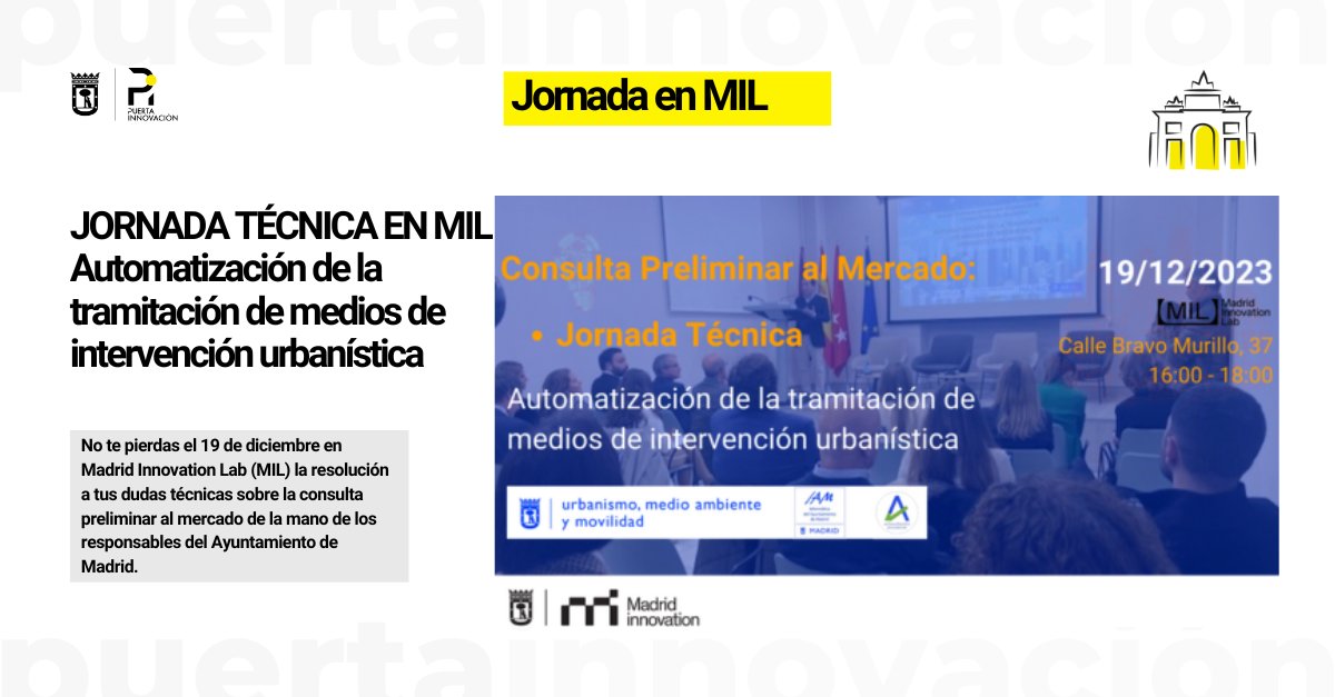 Participa en la transformación urbana de la ciudad y únete a la consulta de @MADRID sobre su reto planteado de automatización de la tramitación de medios de intervención urbanística 🦾🏢 ⏰HOY a las 16:00h Toda la info 👉 bit.ly/3GOJT32  #madridsmartcity #urbanismo