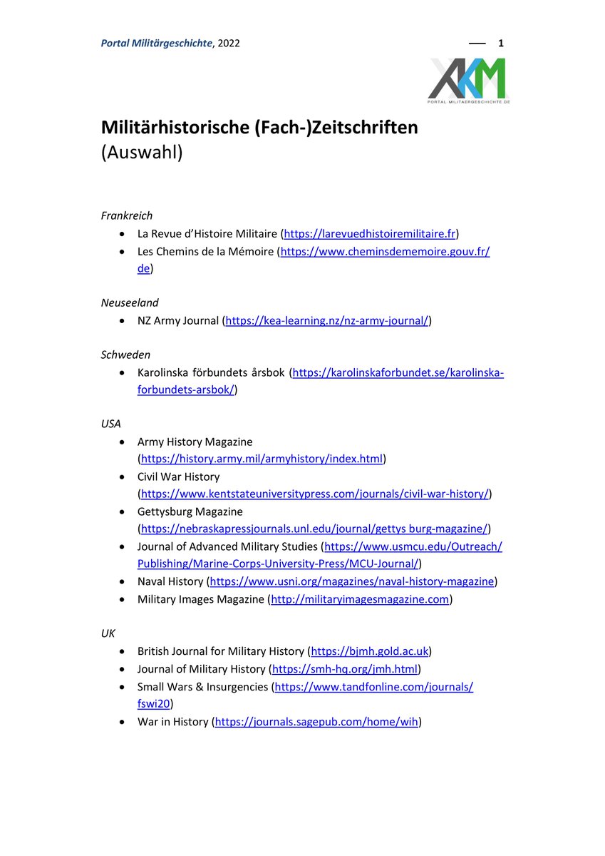 MGZ, BJMH, WIH – Zum Jahresende wollen wir unsere Liste zu Militärhistorischen Fachzeitschriften aktualisieren. Wer also noch etwas Neues gefunden hat und ergänzen möchte, kann gern unten posten. (PF)💪

👇👇👇
portal-militaergeschichte.de/sites/default/…