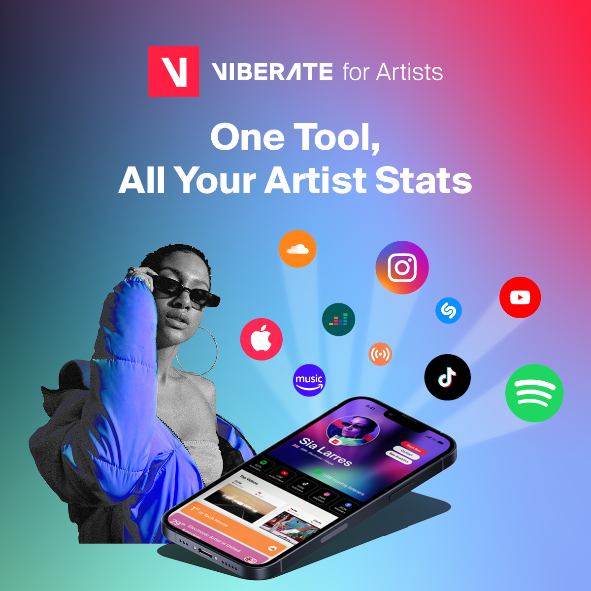 🚀 'Viberate for Artists' is here! Connect all your music stats in one place, access 12M+ Spotify playlists, and get your own professional music website. Jumpstart your music career for just 2.99€/month! ➡️ viberate.com/artist-stats #ViberateForArtists #MusicAnalytics