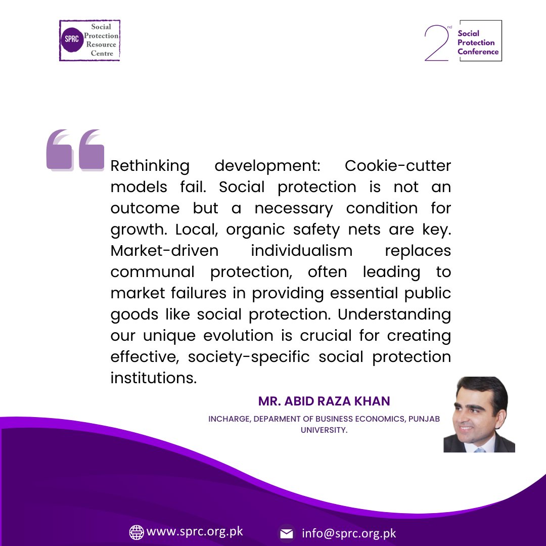 SPRC (@sprcpk) on Twitter photo Mr. Abid Raza Khan, Incharge, Department of Business Economics, <a href="/PU_OfficialPK/">University of the Punjab</a> . Spoke at 2nd Social Protection Conference.
#socialprotection #spc2023 #sprcconference #2ndspc Mr. Abid Raza Khan, Incharge, Department of Business Economics, <a href="/PU_OfficialPK/">University of the Punjab</a> . Spoke at 2nd Social Protection Conference.
#socialprotection #spc2023 #sprcconference #2ndspc