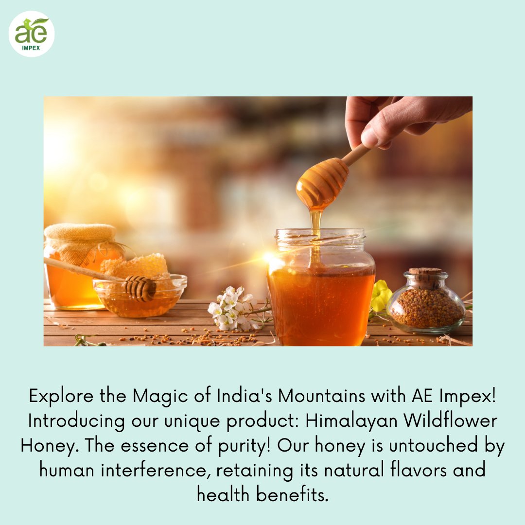 Unlock the Taste of India's Pristine Mountains 🌄 with AE Impex's Himalayan Wildflower Honey 🍯! Discover the Pure Essence of Nature 🐝. 

#AEImpex #AE #RawMaterialSuppliers #IndianFarms
#MountainHarvest #HimalayanHoney
#PureAndNatural #NatureLovers #FarmToTable #WellnessJourney