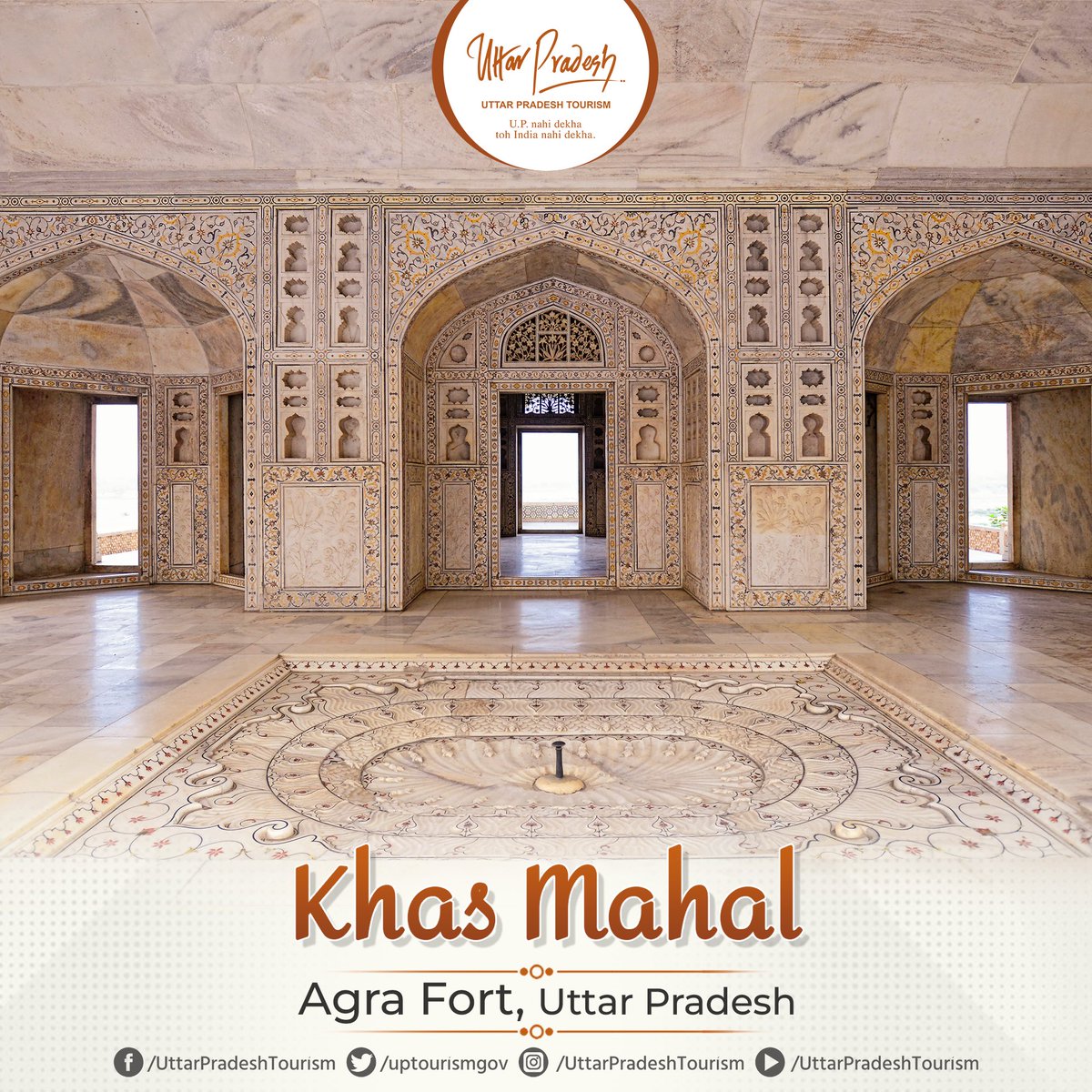 The inner sanctum of this beautiful palace, with its single-story grace, is adorned in intricate splendour, exuding an exquisite exemplar of 'painting on marbles.' Here, the gold embellishments grace the walls and ceilings. Have you visited this before?

#KhasMahal #AgraFort