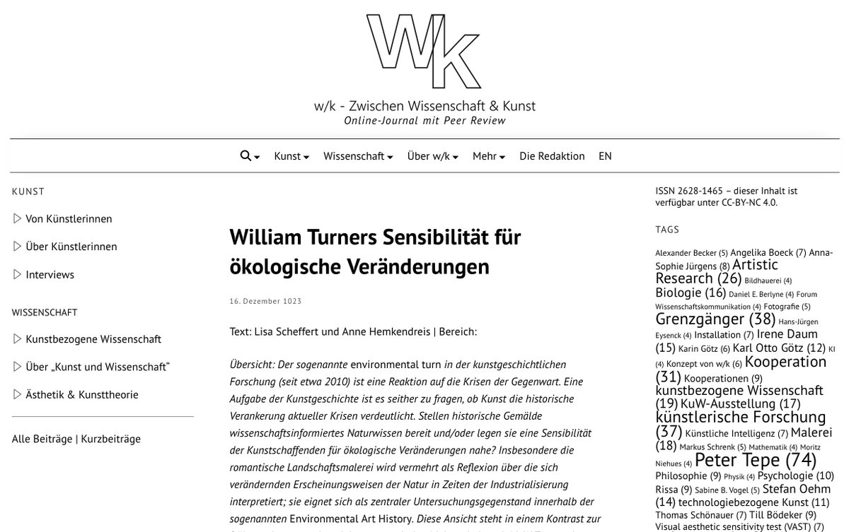 Together with my excellent Masterstudent, Lisa Scheffert, I published a peer-reviewed article on Environmental Knowledge in the works of William Turner @w/k: wissenschaft-kunst.de/william-turner…
☺️🥳

#turner #environmentalhumanities #environmentalarthistory #teachingarthistory #climatechange