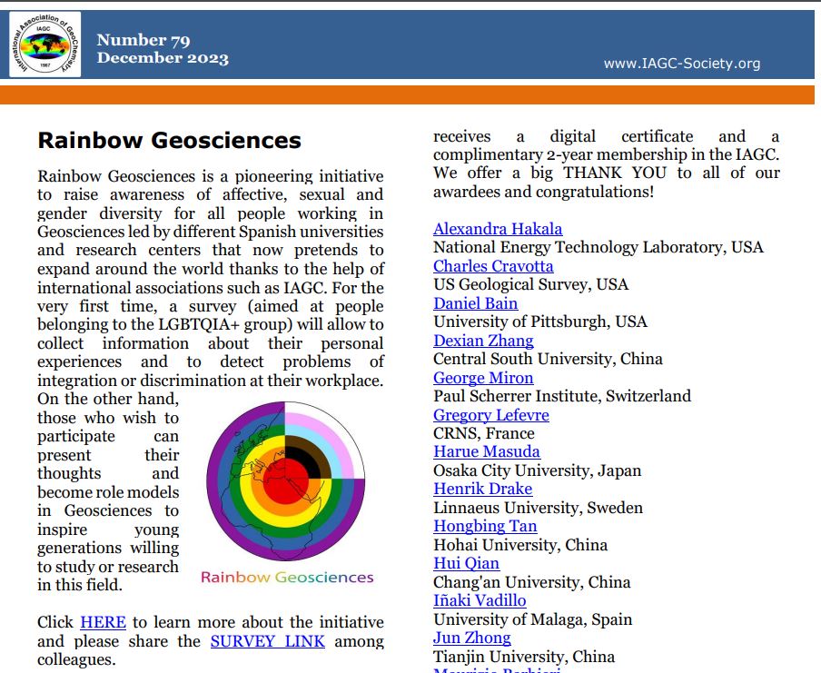 Grateful that #RainbowGoesciencies is featured in the <a href="/IAGeoChemistry/">International Association of GeoChemistry (IAGC)</a> newsletter
iagc-society.org/resources/News…
 
Remember that you can participate in the survey here
framaforms.org/rainbow-geosci…
More info available in 🇬🇧🇫🇷🇩🇪🇮🇹🇪🇸 
igeo.ucm-csic.es/rainbow-geosci…