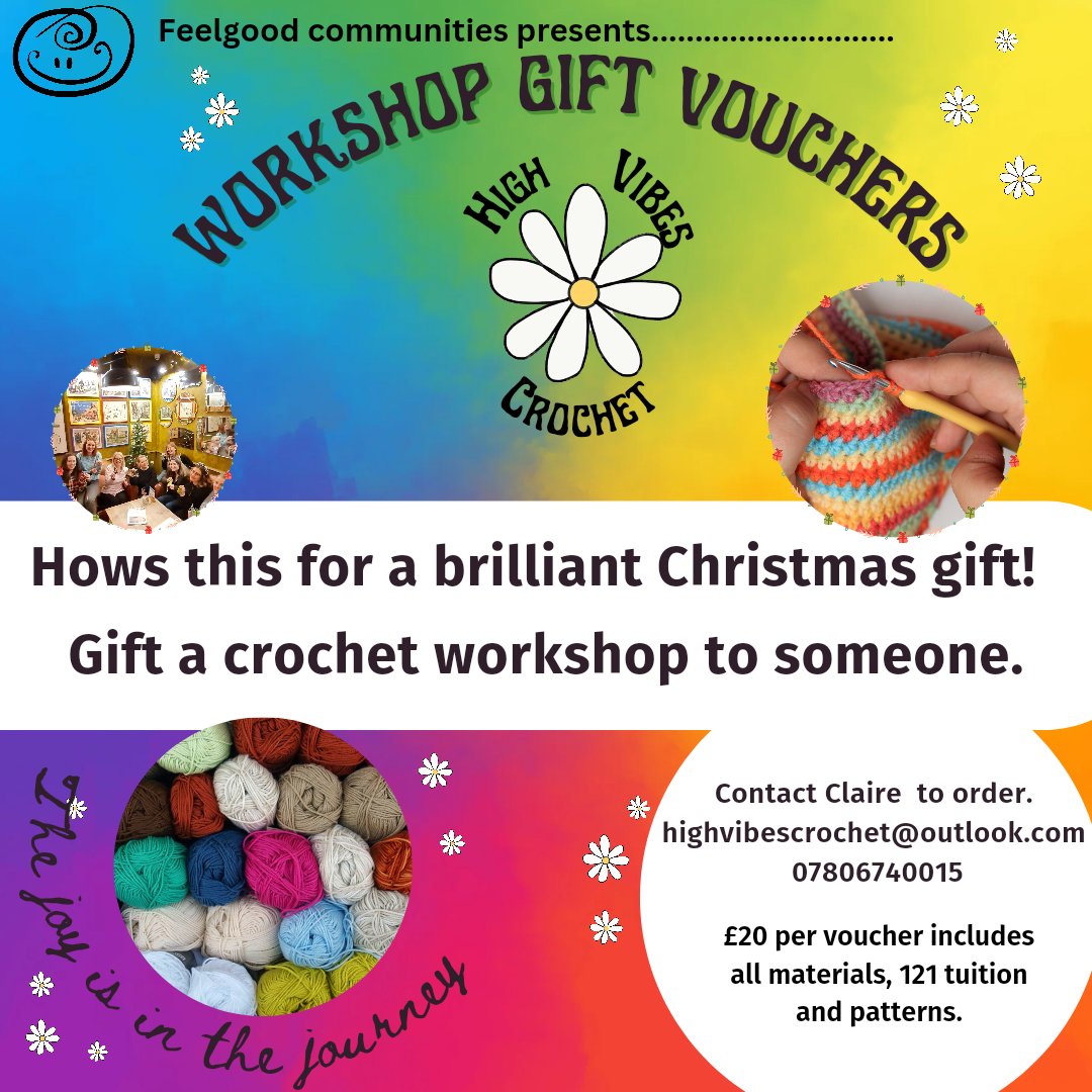 Join me for some cheer and learning in January.

We're learning how to make Granny Squares.

It'll brighten the dark day.
Email highvibescrochet@utlook.com 

You can always gift a session with highvibes gift vouchers. 

#crochetfun #learnanewskill
#crochetworkshops #followyourjoy