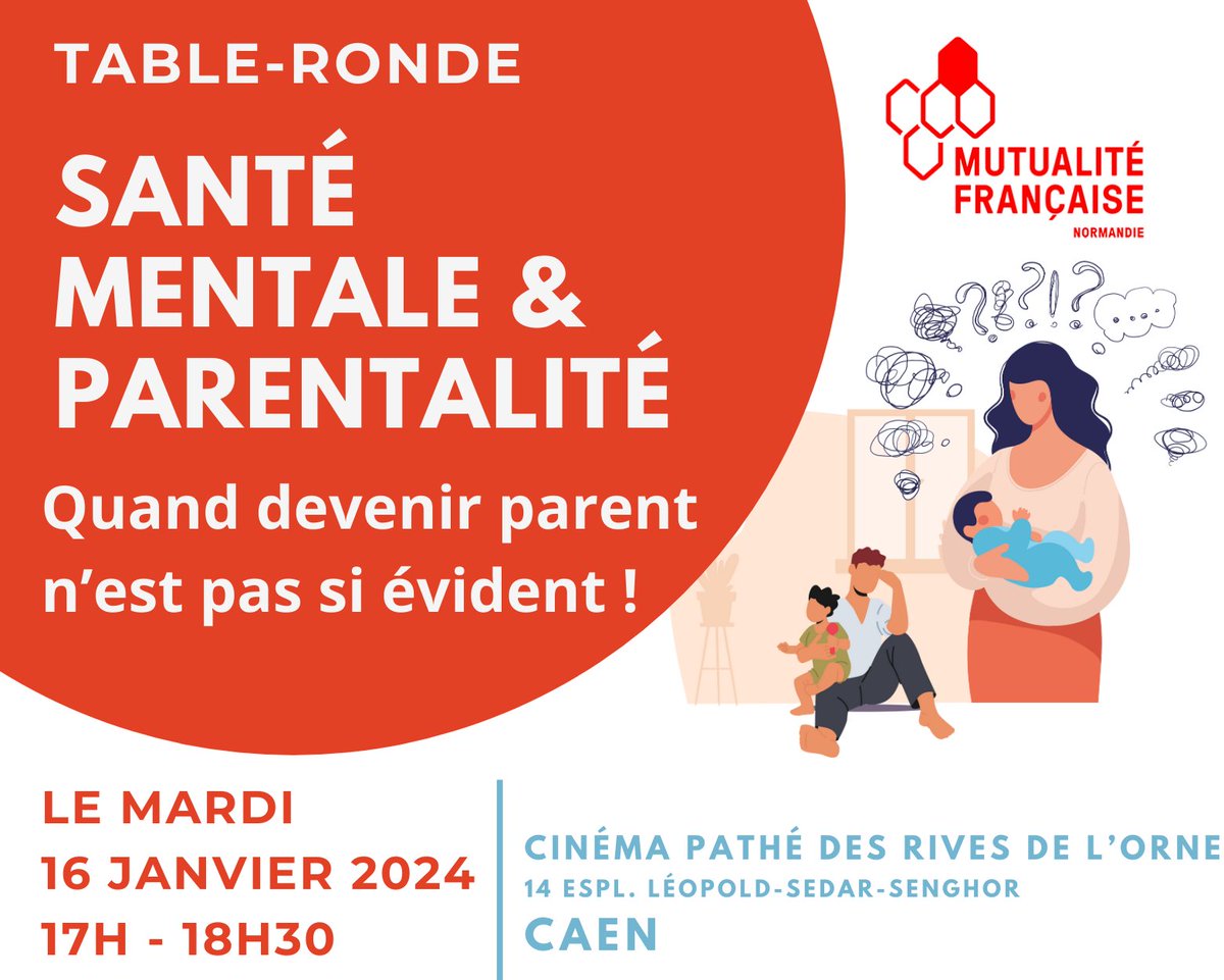 📅SAVE THE DATE // le 16 janvier, la @MUTNormandie organise une table-ronde ouverte à tous sur le thème de la #santéMentale et de la #Parentalité à Caen ➡️Plus d’infos et inscriptions : vu.fr/GHaeX